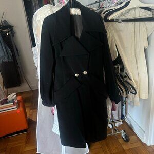 Karl Lagerfeld Black Wool Coat – Made in France, Size 38 Vintage Karl Lagerfeld